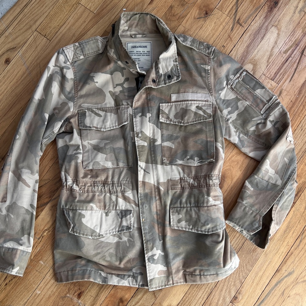 Zadig And Voltaire Mens Camouflage Parka Jacket Bernard XS SHCO2905H Beige Brown
